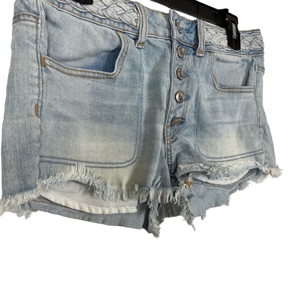 AMERICAN EAGLE OUTFITTERS Hi Rise SHORTIE Button Fly Distressed Jean Shorts sz 6 - Picture 8 of 15